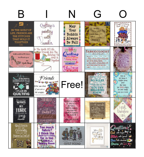 QUILT  SAYINGS Bingo Card