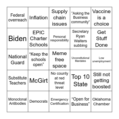 Stitt Press Conference Bingo Card