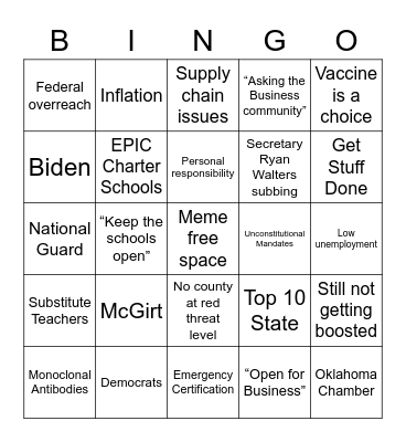Stitt Press Conference Bingo Card