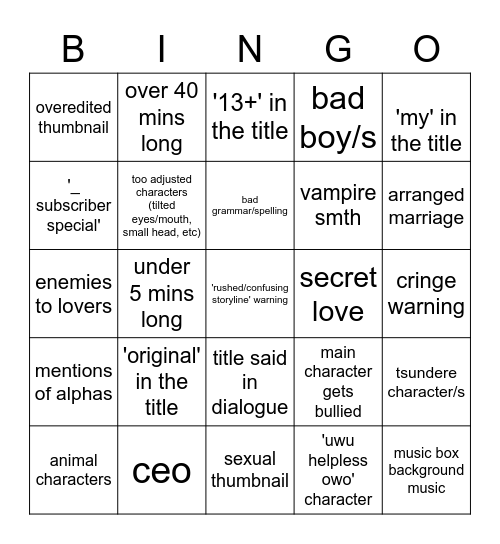 mini movie bingo Card