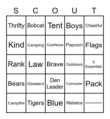 Cub Scout Bingo Card