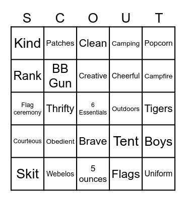 Cub Scout Bingo Card
