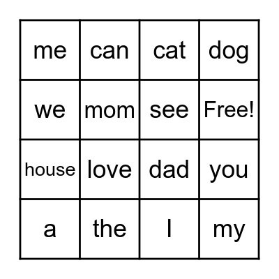 PINK WORDS Bingo Card