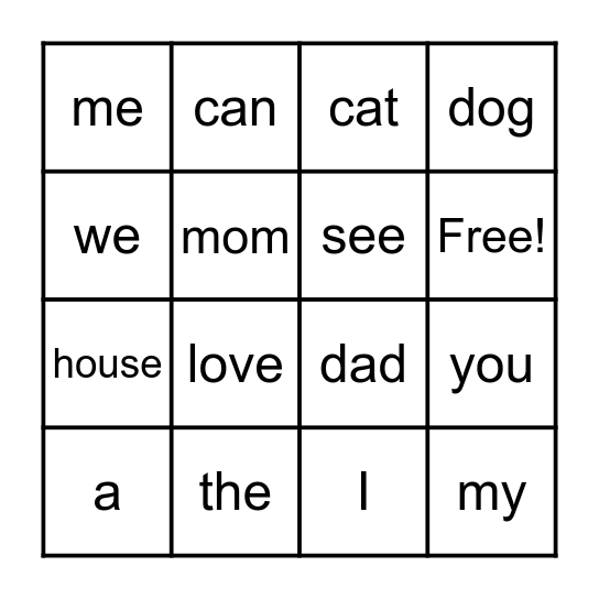 PINK WORDS Bingo Card