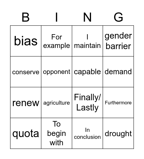 Organizational words/phrases Bingo Card