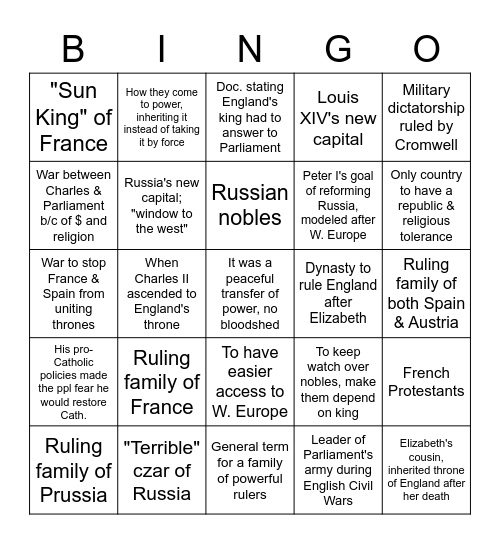 Absolutism Bingo! Bingo Card