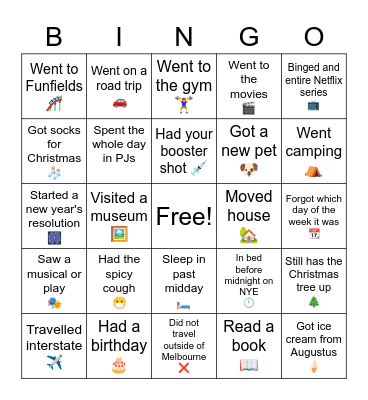 Summer Holidays Bingo Card