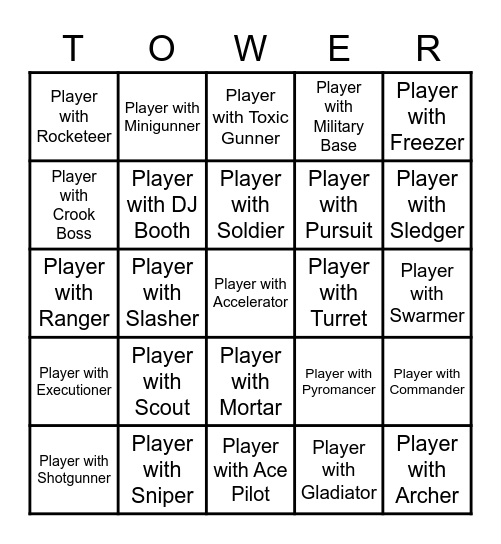 TDS Towers Bingo Card