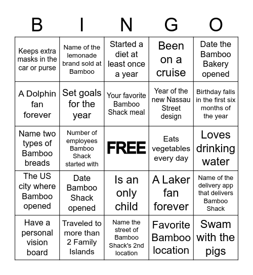 Bamboo Bingo Card