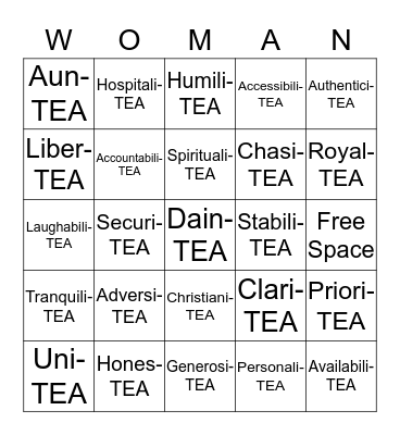 Tea Party Bingo Card