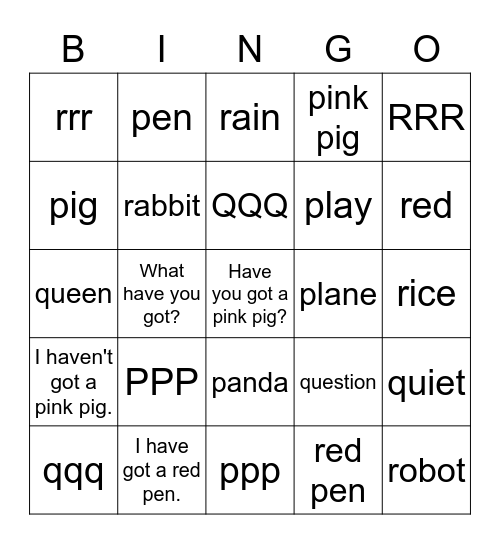 Starter B PQR Revision Bingo Card