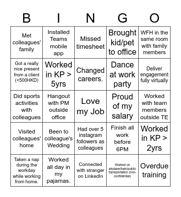 Never have I ever... (If ever, pls tick) Bingo Card