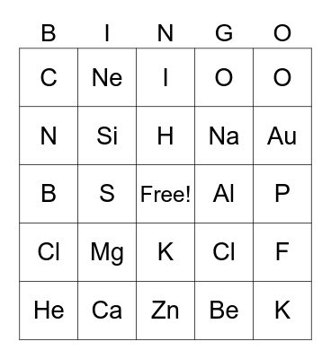 First funny periodic table Bingo Card