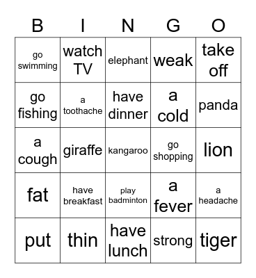 Dino English 2A Review 9-16 Bingo Card