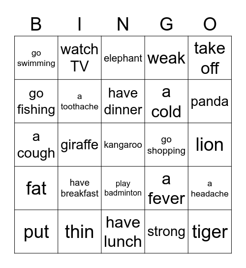 Dino English 2A Review 9-16 Bingo Card