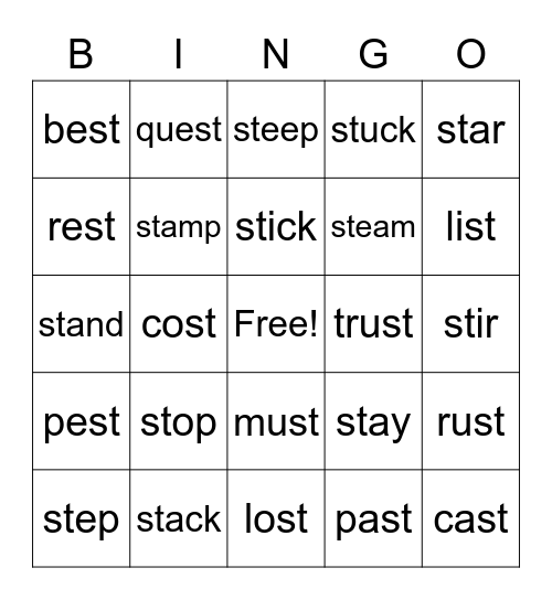 initial consonant blends (st) Bingo Card