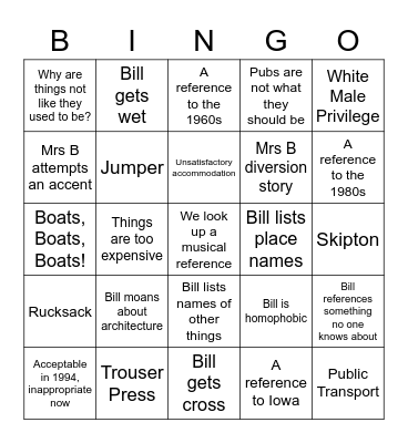 Notes on a Small Island Bingo Card