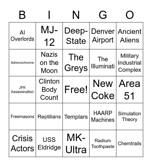 Conspiracy Bingo Card