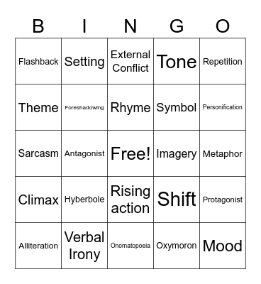 8th Grade Fig. Language Bingo Card