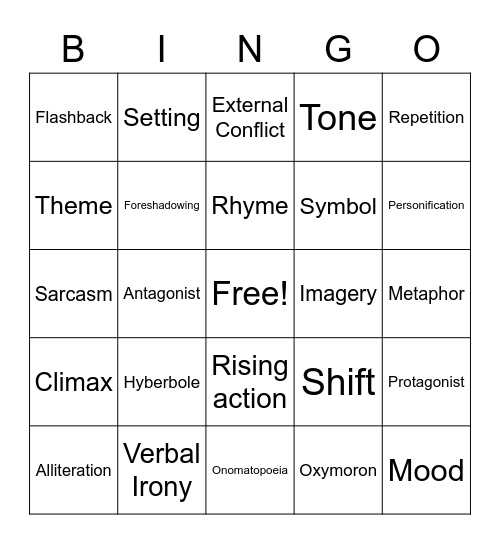 8th Grade Fig. Language Bingo Card