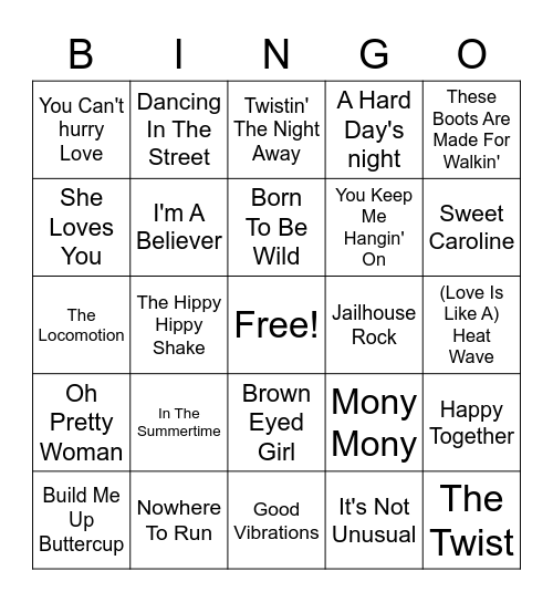 CJ's Oldies Hits 1 Bingo Card