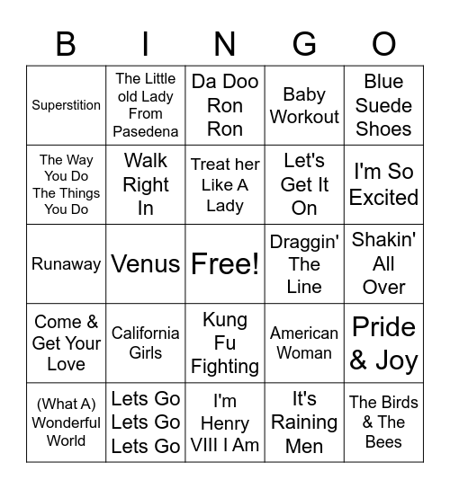 CJ'S Oldies Hits #4 Bingo Card