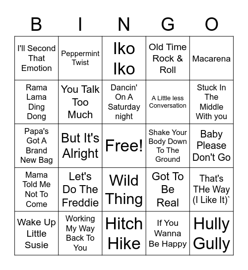 CJ's Oldies Hits Cover All Bingo Card