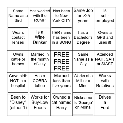 REUNION MINGLE BINGO!!!!!! Bingo Card