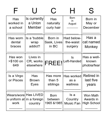 REUNION MINGLE BINGO!!!!!! Bingo Card