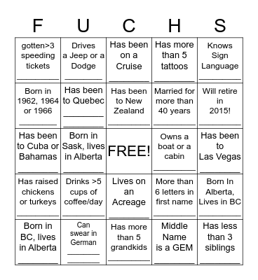 REUNION MINGLE BINGO!!!!!! Bingo Card