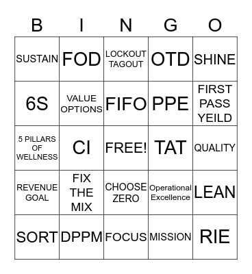 COMPANY BINGO Card