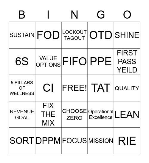 COMPANY BINGO Card
