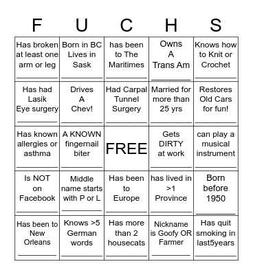 REUNION MINGLE BINGO!!!!!! Bingo Card