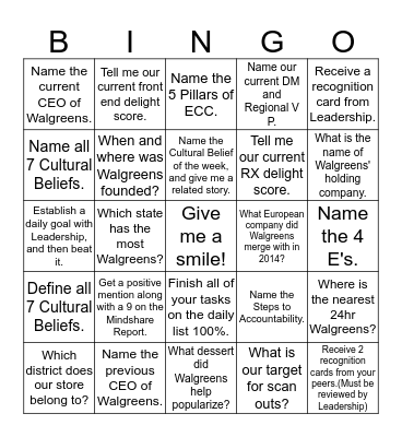 Walgreens Bingo Card