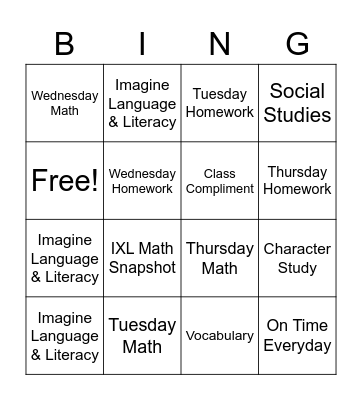 Assignments 1/18-1/21 Bingo Card