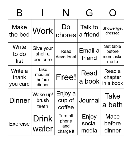 Morning routines and after noon routines Bingo Card