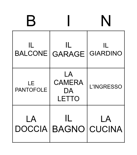 IL MIO APPARTAMENTO Bingo Card