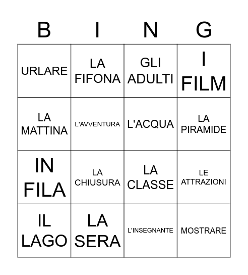 GARDALAND Bingo Card