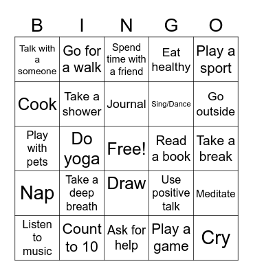 Coping Skills Bingo Card