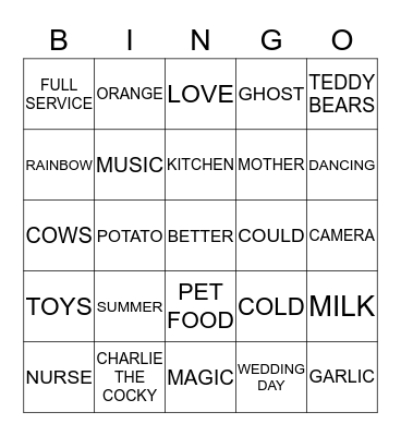 JAMES BARKER HOUSE WORD BINGO CARD  Bingo Card