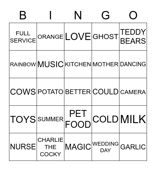 JAMES BARKER HOUSE WORD BINGO CARD  Bingo Card