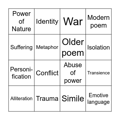 Power and Conflict Bingo Card