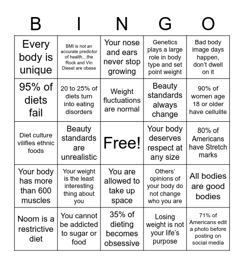 Body Bingo Card