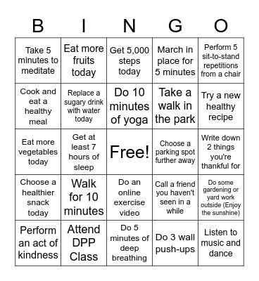 DPP's Healthy Bingo Card