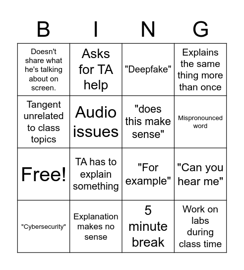 CSI 4480 Bingo Card