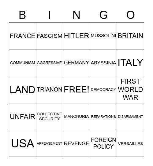 APPEASEMENT Bingo Card