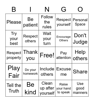 Respect Bingo Card