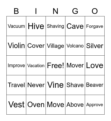 V Bingo Card