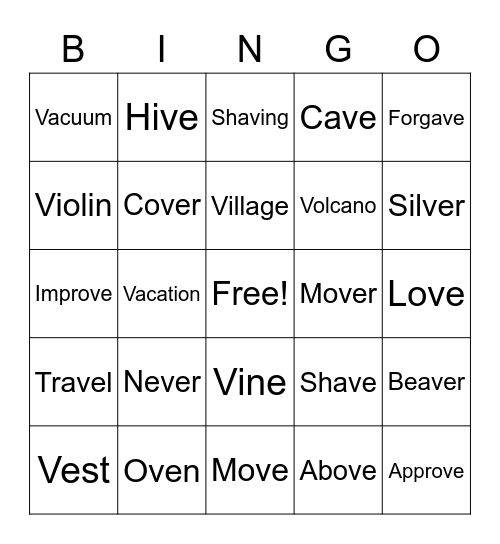 V Bingo Card