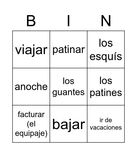 El Invierno y El Avión Bingo Card